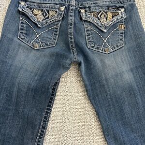 MISS ME Signature Boot Cut Jeans Embellished Embroidered Flap Pocket